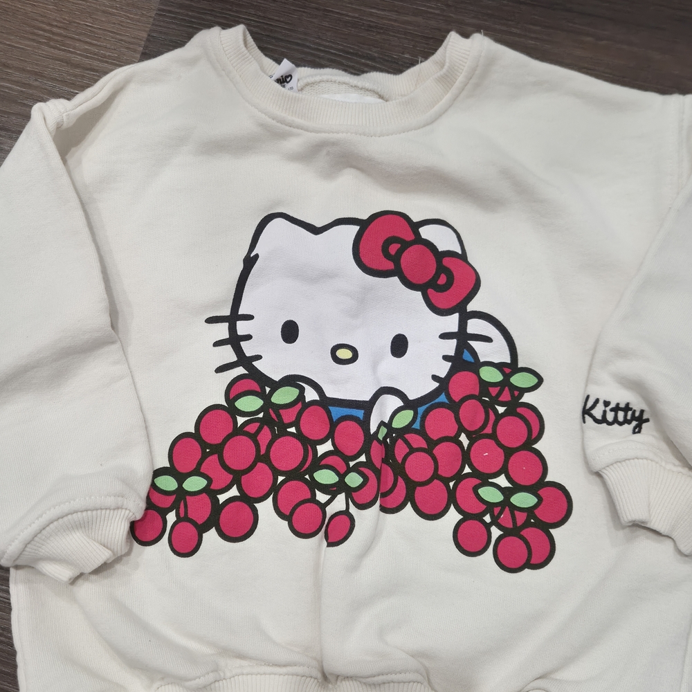 Zara Cream Sweatshirt with Hello Kitty and Cherry Design